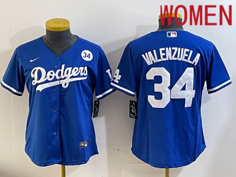 Women Los Angeles Dodgers #34 Valenzuela 2024 blue jersey 2024112013->women mlb jersey->Women Jersey
